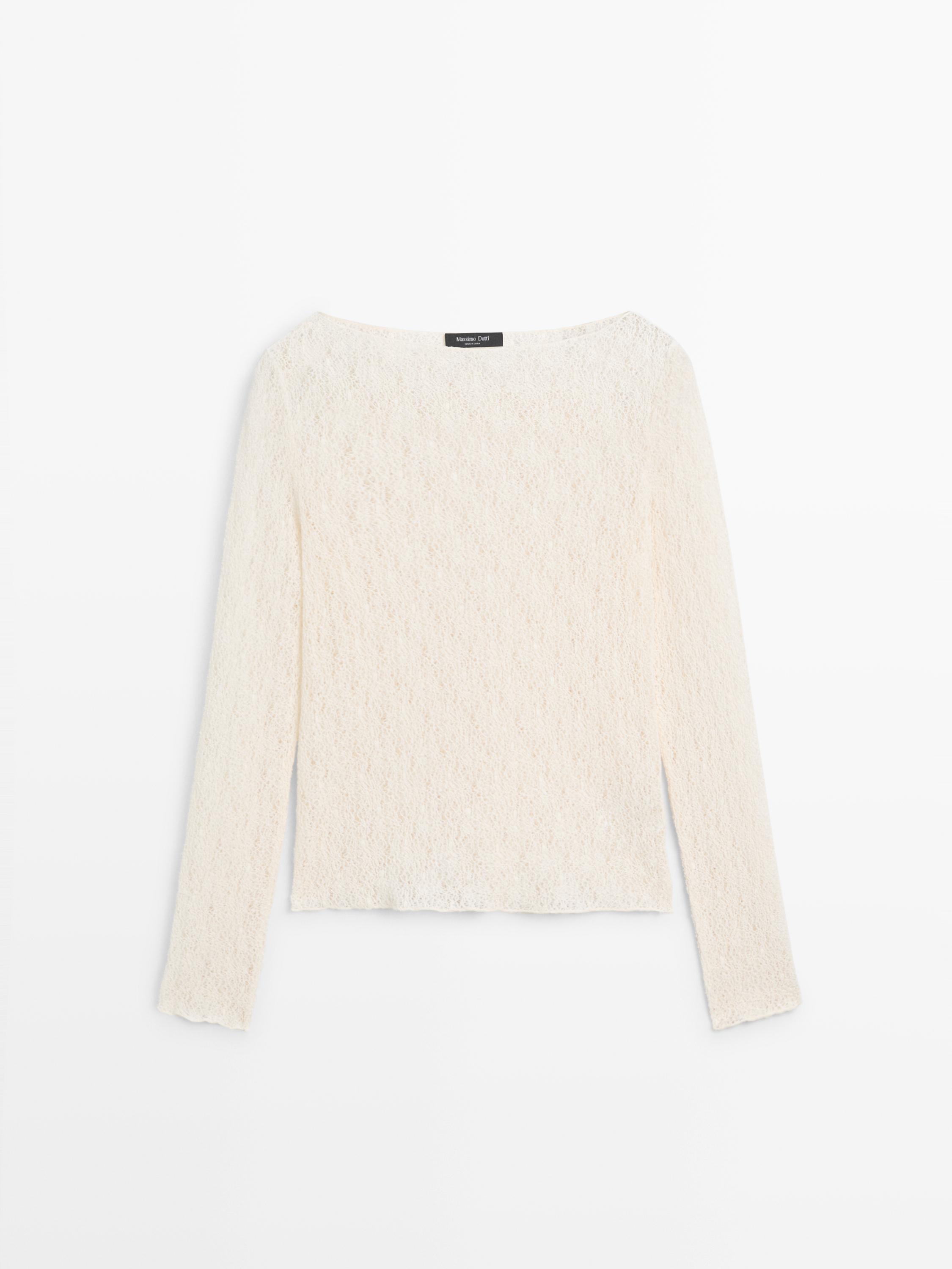 Boat neck T-shirt with lace detail